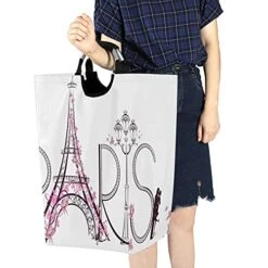 Romantic Paris Large Laundry Hamper, Butterfly Eiffel Tower Laundry Baskets With Handle, Durable Oxford Storage Basket, Portable Folding Clothes Hamper For Nursery, College Dorm, Bedroon, Bathroom -Safavieh Furniture 51Dy5ZORjZL