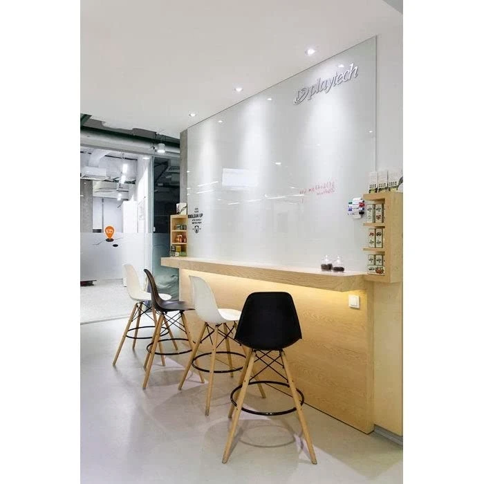 2xhome - Set Of Two (2) -Black- 25" Seat Height Molded Plastic Modern Counter Stools With Backs And Armless Natural Legs Wood Eiffel Legs Dowel-Leg 2 2xhome - Set Of Two (2) -Black- 25" Seat Height Molded Plastic Modern Counter Stools With Backs And Armless Natural Legs Wood Eiffel Legs Dowel-Leg - Image 2