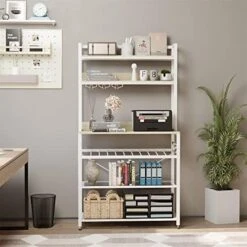 6 Tier Kitchen Bakers Rack With Wine Storage, Freestanding Kitchen Shelves With Hutch, Microwave Oven Stand, Coffee Bar Station With 4 Hooks, Wine Glass Holder, White Oak 35.5L X 13.8W X 64.7H 15 6 Tier Kitchen Bakers Rack With Wine Storage, Freestanding Kitchen Shelves With Hutch, Microwave Oven Stand, Coffee Bar Station With 4 Hooks, Wine Glass Holder, White Oak 35.5L X 13.8W X 64.7H -Safavieh Furniture 51DzDZ5aSgL. AC