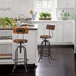 3-Piece Crank Handle Bar Table (33.5"-39.4") & 2 Backrests Stools (26"-32") Set For Pub Kitchen Dining Living Party Bistro Breakfast, Swivel Brown Tabletop, Height Adjustable, Most Weld, Space-Saving -Safavieh Furniture 51E30zzlA9L