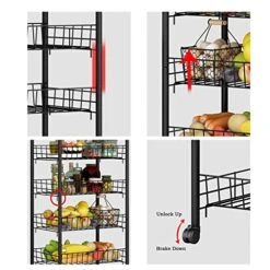Free Standing Kitchen Storage Shelf Rack Kitchen Multi-layer Storage Rack Floor-to-ceiling Movable Trolley Storage Rack Vegetable Basket Home Dormitory Storage Rack Car Kitchen Bakers Rack Microwave O -Safavieh Furniture 51E3gayHldL