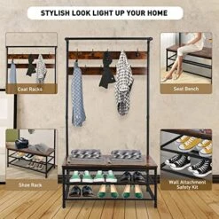 ECOMEX Entryway Coat Rack With Shoe Storage,Hall Tree With Bench And Shoe Storage,3-Tier Storage Shelf And 9 Hooks,37.8 * 14.4 * 73.5 Inches,3-in-1 Hall Tree Shoe Rack For Entryway (Rustic Brown) 15 ECOMEX Entryway Coat Rack With Shoe Storage,Hall Tree With Bench And Shoe Storage,3-Tier Storage Shelf And 9 Hooks,37.8 * 14.4 * 73.5 Inches,3-in-1 Hall Tree Shoe Rack For Entryway (Rustic Brown) -Safavieh Furniture 51E4x7SGYIL