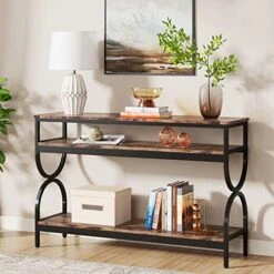 Tribesigns 3-Tier Console Table, 55 Inch Sofa Table With Open Storage Shelves, Narrow Long Hallway/Entryway Table For Home Living Room Entryway, Rustic Brown -Safavieh Furniture 51E7vX3K L. AC