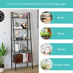 5 Shelves Ladder Shelf, 5 Tier Bookshelf, Storage Rack Wooden Shelf Ladder, Ladder Shelf Bookcase, Rustic Industrial Shelving Unit, Vintage Flower Plant Stand Rack For Living Room, Bedroom And Office -Safavieh Furniture 51E8TnmX5lL