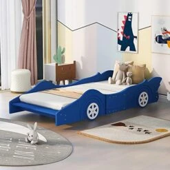 Twin Bed Frame Wood Airplane Design Platform Beds With Storage Shelves And Rotatable Propeller, Fun Kids Bed With Headboard And Footboard For Boys Girls, Twin Size, Green -Safavieh Furniture 51E8w 9OqSL. AC