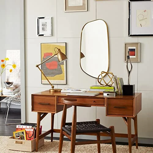 ANDY STAR Irregular Mirror Asymmetrical Mirror For Wall 24x36” Brushed Gold Bathroom Mirror, Modern Wall Mirror For Living Room Bathroom Vanity Framed Mirror Artistic Mirror 1” Deep Set Design 2 ANDY STAR Irregular Mirror Asymmetrical Mirror For Wall 24x36” Brushed Gold Bathroom Mirror, Modern Wall Mirror For Living Room Bathroom Vanity Framed Mirror Artistic Mirror 1” Deep Set Design - Image 2