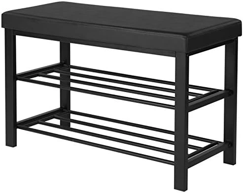 SONGMICS Shoe Bench, 3-Tier Shoe Rack For Entryway, Storage Organizer With Foam Padded Seat, Faux Leather, Metal Frame, For Living Room, Hallway, 12.2 X 31.9 X 19.3 Inches, Black ULBS58H 5 SONGMICS Shoe Bench, 3-Tier Shoe Rack For Entryway, Storage Organizer With Foam Padded Seat, Faux Leather, Metal Frame, For Living Room, Hallway, 12.2 X 31.9 X 19.3 Inches, Black ULBS58H - Image 5