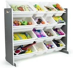 Humble Crew Kids Toy Organizer With 16 Storage Bins, Grey/White -Safavieh Furniture 51EIKGbvXBL. AC