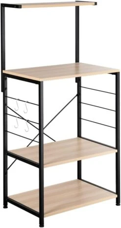 Standing Kitchen Bakers Rack With Side Hooks, 4-Tier Microwave Oven Stand Kitchen Cart Storage Rack Organizer, Utility Ktichen Island Shelf, Coffee Bar Station For Kitchen, Living Room, Rustic Brown -Safavieh Furniture 51EPFScVaHL. AC
