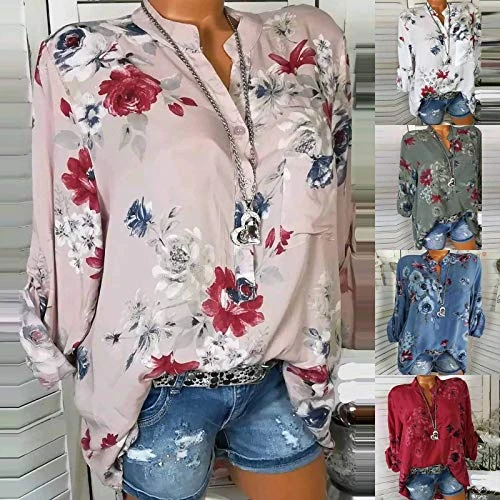 Mimacoo Floral Print Shirt For Womens Short Sleeve Blouse V Neck Buttons Tops Buttons Loose Casual Tee 2 Mimacoo Floral Print Shirt For Womens Short Sleeve Blouse V Neck Buttons Tops Buttons Loose Casual Tee - Image 2