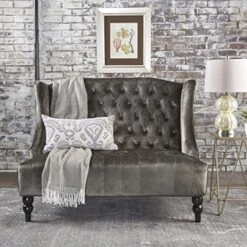 Christopher Knight Home Toddman High-Back Velvet Club Chair, Grey & GDFStudio Leona Modern Glam Tufted Velvet Wingback Loveseat, Gray And Dark Brown -Safavieh Furniture 51EUCjr00BL