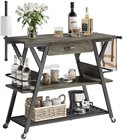 Bestier Coffee Bar Station, Kitchen Island Cart With Storage, Coffee Cart With Drawer, Paper Towel Holder And Lockable Wheels, Bar Table For Dinning Room Living Room, Gray 6 Bestier Coffee Bar Station, Kitchen Island Cart With Storage, Coffee Cart With Drawer, Paper Towel Holder And Lockable Wheels, Bar Table For Dinning Room Living Room, Gray - Image 6