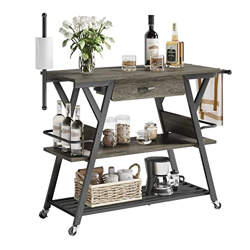 Bestier Coffee Bar Station, Kitchen Island Cart With Storage, Coffee Cart With Drawer, Paper Towel Holder And Lockable Wheels, Bar Table For Dinning Room Living Room, Gray 1 Bestier Coffee Bar Station, Kitchen Island Cart With Storage, Coffee Cart With Drawer, Paper Towel Holder And Lockable Wheels, Bar Table For Dinning Room Living Room, Gray