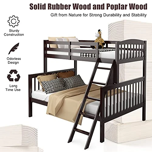 Costzon Twin Over Full Bunk Bed, Convertible Bunk Bed With Enhanced Upper-Level Guardrail And Safe Ladder, Solid Wood Bunk Bed For Kids And Teens 4 Costzon Twin Over Full Bunk Bed, Convertible Bunk Bed With Enhanced Upper-Level Guardrail And Safe Ladder, Solid Wood Bunk Bed For Kids And Teens - Image 4