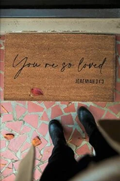 Christian Welcome Mat, Reminding You That You're So Loved. 100% Natural 18 By 30 Raw Coco Coir Mat, Ethically Sourced. -Safavieh Furniture 51EnGCeVDEL