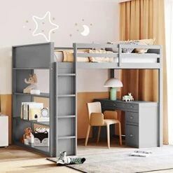 CITYLIGHT Twin Loft Bed With Stairs And Desk, Wooden Loft Bed Twin With Storage Shelves And Blackboard,Multi-Function Twin Size Loft Bed Frame For Kids Teens, White 28 CITYLIGHT Twin Loft Bed With Stairs And Desk, Wooden Loft Bed Twin With Storage Shelves And Blackboard,Multi-Function Twin Size Loft Bed Frame For Kids Teens, White -Safavieh Furniture 51EqjVk38iL. AC