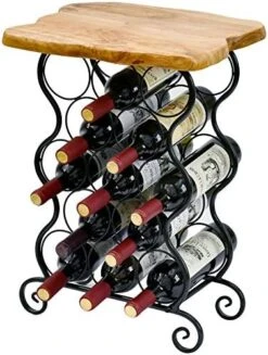 WELLAND Wine Rack End Table, Freestanding Small Wine Console Table, 13 Bottles Rustic Wine Stand Storage Organizer Display Rack | Metal & Natural Edge Cedar Wood Top | 13.8" W X 7.3" D X 20.1" H 14 WELLAND Wine Rack End Table, Freestanding Small Wine Console Table, 13 Bottles Rustic Wine Stand Storage Organizer Display Rack | Metal & Natural Edge Cedar Wood Top | 13.8" W X 7.3" D X 20.1" H -Safavieh Furniture 51Euo4Yj6nL. AC