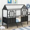 MERITLINE House Bed Twin Kids Bed Metal Frame, Low Loft Bed Twin Platform Bed With Roof, No Box Spring Needed, For Girls Boys - Black