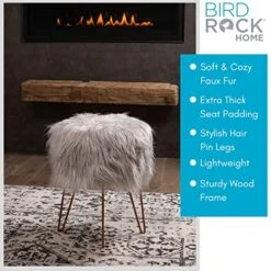 BIRDROCK HOME Silver Faux Fur Vanity Stool Chair - Soft Furry Compact Padded Seat - Vanity, Living Room, Bedroom And Kids Room Chairs - Hair Pin Metal Legs Upholstered Decorative Furniture Foot Rest 8 BIRDROCK HOME Silver Faux Fur Vanity Stool Chair - Soft Furry Compact Padded Seat - Vanity, Living Room, Bedroom And Kids Room Chairs - Hair Pin Metal Legs Upholstered Decorative Furniture Foot Rest -Safavieh Furniture 51F0fIeUxTL
