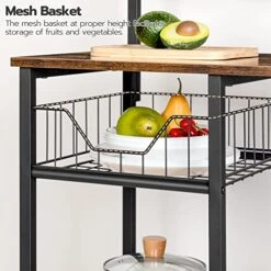 HOOBRO Bakers Rack With Power Outlet, Microwave Stand With Mesh Basket, Coffee Station With 4 S-Shaped Hooks, Kitchen Shelf, For Kitchen, Living Room, Coffee Bar Station, Rustic Brown BF05HB01 -Safavieh Furniture 51F4ECP4zkL