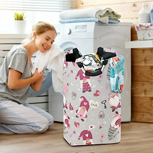 Valentine's Day Gnomes Gray Laundry Basket Collapsible Large Clothes Hamper Nursery Storage Bin With Handle For Kids Room Bedroom Dorm Bathroom 4 Valentine's Day Gnomes Gray Laundry Basket Collapsible Large Clothes Hamper Nursery Storage Bin With Handle For Kids Room Bedroom Dorm Bathroom - Image 4