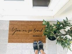 Christian Welcome Mat, Reminding You That You're So Loved. 100% Natural 18 By 30 Raw Coco Coir Mat, Ethically Sourced. -Safavieh Furniture 51FBXC9Md1L