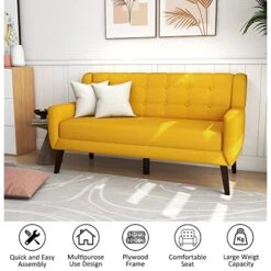 UIXE 3 Piece Indoor Comfy Sectional Sofa With Accent Chairs For Living Room, Linen Fabric Couch Modern Bedroom Loveseat 2-Seat Armchair For Home Apartment Small Space (Yellow) 18 UIXE 3 Piece Indoor Comfy Sectional Sofa With Accent Chairs For Living Room, Linen Fabric Couch Modern Bedroom Loveseat 2-Seat Armchair For Home Apartment Small Space (Yellow) -Safavieh Furniture 51FCcIFgRiL