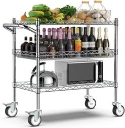 Leteuke Heavy Duty 3 Tier Rolling Utility Cart,NSF Certified 990Lbs Capacity Rolling Carts With Wheels,Commercial Grade Metal Cart With Handle Bar & Shelf Liner,Trolley Serving Cart For Kitchen, Black 8 Leteuke Heavy Duty 3 Tier Rolling Utility Cart,NSF Certified 990Lbs Capacity Rolling Carts With Wheels,Commercial Grade Metal Cart With Handle Bar & Shelf Liner,Trolley Serving Cart For Kitchen, Black -Safavieh Furniture 51FD8LLiArL. AC