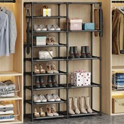 CSXGBAB Tall Shoe Rack, Garage Shoe Rack Large Capacity, Large Shoe Rack Two Rows Versatile Hooks, Shoe Rack Organizer, Big Shoe Rack Organizer Storage Boot Rack Shelf Black 24-35 Pairs -Safavieh Furniture 51FGZ0g0nyL