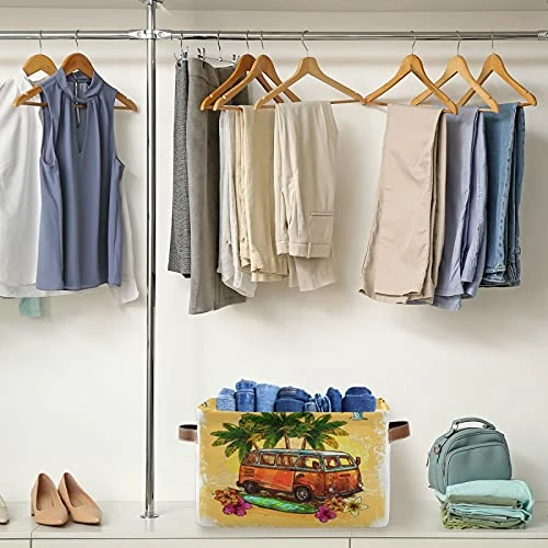 Oyihfvs Hippy Vintage Hamper Bus Surfboard Flowers Palm Trees Square Shelves Storage Basket Bin, Waterproof Laundry Hamper Bucket, Baby Nursery Organizer With Handles For Toys Clothes Room Closets 5 Oyihfvs Hippy Vintage Hamper Bus Surfboard Flowers Palm Trees Square Shelves Storage Basket Bin, Waterproof Laundry Hamper Bucket, Baby Nursery Organizer With Handles For Toys Clothes Room Closets - Image 5