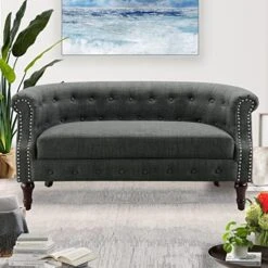 Rosevera Chancy Reading Small Armchair Arm Living Set Accent Club Room Barrel Chairs Bedroom Loveseat, Standard, Blue Sofa -Safavieh Furniture 51FMpQvKpL. AC