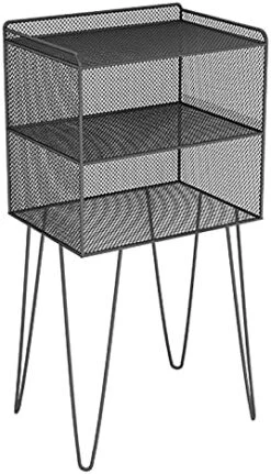 FURUIWUFENG Nightstand Iron Bedside Tables Metal Nightstand With 2 Open Storage Minimalist Style Tall End Table For Bedroom Living Room Office 23.6" H End Table (Color : Gold) -Safavieh Furniture 51FOyK0HYiS. AC