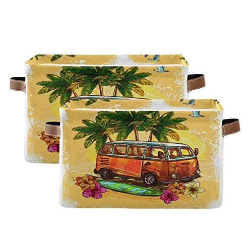 Oyihfvs Hippy Vintage Hamper Bus Surfboard Flowers Palm Trees Square Shelves Storage Basket Bin, Waterproof Laundry Hamper Bucket, Baby Nursery Organizer With Handles For Toys Clothes Room Closets 2 Oyihfvs Hippy Vintage Hamper Bus Surfboard Flowers Palm Trees Square Shelves Storage Basket Bin, Waterproof Laundry Hamper Bucket, Baby Nursery Organizer With Handles For Toys Clothes Room Closets - Image 2