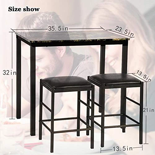 Dining Table For 2, 3 Piece Counter Height Kitchen Table With 2 Chairs, Faux Marble Tabletop Modern Dining Room Table Set Home Furniture For Small Space 5 Dining Table For 2, 3 Piece Counter Height Kitchen Table With 2 Chairs, Faux Marble Tabletop Modern Dining Room Table Set Home Furniture For Small Space - Image 5