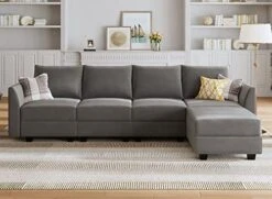 HONBAY Modular Sectional Sofa Convertible U Shaped Couch With Reversible Chaise Velvet Modular Sofa Sectional Couch With Storage Ottoman, Grey -Safavieh Furniture 51FTtPivJYL. AC