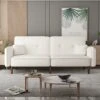 GENERIC Futon Sofa Bed For Living Room With Solid Wood Leg In Fabric Includes 2 Pockets Adjustable Backrest Easy Assembly White Modern Contemporary Manual Recline