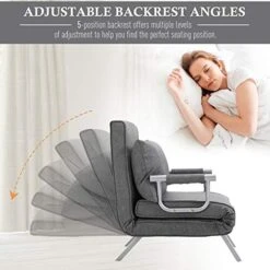 HOMCOM Single Person Folding 5 Position Convertible Sofa Bed Sleeper Chair Chaise Lounge Couch W/Pillow & Steel Frame For Home Office, Light Grey -Safavieh Furniture 51Fb6WGum1L