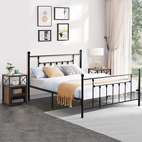 Queen Size Metal Bed Frame And Versatile Nightstands Set Of 2, Heavy-Duty Platform With Headboard,Night Stands Side End Tables With Storage Drawers For Bedroom, Living Room, Easy Assemble, Black+Brown 2 Queen Size Metal Bed Frame And Versatile Nightstands Set Of 2, Heavy-Duty Platform With Headboard,Night Stands Side End Tables With Storage Drawers For Bedroom, Living Room, Easy Assemble, Black+Brown - Image 2