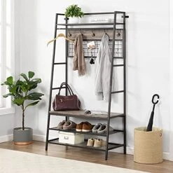 O&K FURNITURE Entryway Hall Tree Coat Rack, 5 In 1 Hall Tree With 3-Tier Storage Bench, Multifunctional Entry Organizer With 11 Hooks For Mudroom, Hallway, Foyer-Gray Finish