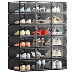 MMBABY 12 Pack X-Large Shoe Storage Box Shoe Box Clear Plastic Stackable Shoe Organizer Space Saving Foldable Shoe Container Fit Up To US Size 12