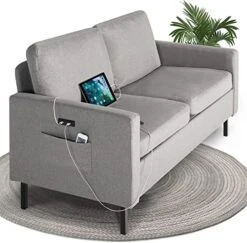 STHOUYN 56" W Fabric Loveseat Sofa With 2 USB, Small Couches For Living Room, Bedroom, Office, Easy Assembly & Comfy Cushion, Dark Grey -Safavieh Furniture 51G5lVjl9LL. AC