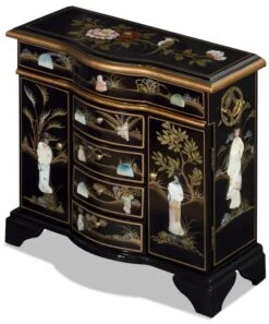 ChinaFurnitureOnline Wooden Oriental Jewelry Chest, Black Lacquer Chinoiserie With Pearl Maidens 7 ChinaFurnitureOnline Wooden Oriental Jewelry Chest, Black Lacquer Chinoiserie With Pearl Maidens -Safavieh Furniture 51G9EDcjU8L