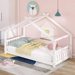 Twin House Bed, Floor Bed, Tent Bed, Wood Bed Frame With Roof For Toddlers Kids Boys Girls Teens, Box Spring Needed, Espresso -Safavieh Furniture 51G9FpQqkL. AC 1