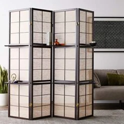 4-Panel Screen With 4-Shelf Tan And Cappuccino 900166 -Safavieh Furniture 51G9u6AVC4L
