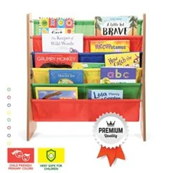 Sagler Toddler Book Shelf Organizer - Wooden Kids Book Case Storage & Magazine Rack With 5 Multicolored Nylon Fabric Shelves - Easy-to-Reach Kids Bookshelf For Nursery, Bedroom, Playroom, Classroom -Safavieh Furniture 51GAzn4bU1L