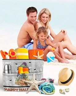 Beach Bags Women Mesh Tote Bag Happy Halloween Cat With Magic Hat Toy Grocery Pool Bag With Pockets For Travel/Picnic -Safavieh Furniture 51GGcqpyu9L