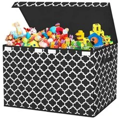 Homyfort Toy Chest Box For Boys,Girls, Kids, Large Collapsible Storage Bins Container With Flip-Top Lid & Divider For Nursery, Playroom, Closet, Home Organization, 24.5"x13" X16" (Grey) -Safavieh Furniture 51GH7BUp2FL