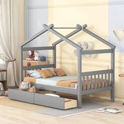 Full Size House Bed With 2 Storage Drawers Wooden Kids Montessori House Bed Frame Wood Playhouse Tent Bed For Girls Boys Teens, Natural 22 Full Size House Bed With 2 Storage Drawers Wooden Kids Montessori House Bed Frame Wood Playhouse Tent Bed For Girls Boys Teens, Natural -Safavieh Furniture 51GJ5DO58tL. AC