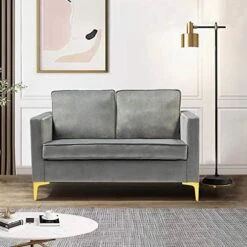 HULALA HOME Modern Velvet Loveseat Sofa With Gold Legs, Comfy Upholstered Small Love Seat Couch With Removable Cushions, 2-Seater Sofa For Living Room Bedroom, Mustard -Safavieh Furniture 51GN P9LuWL. AC