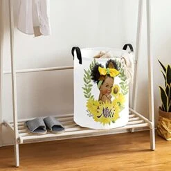 Adorable Ethnic Baby Girl Yellow Sunflower Laundry Hamper Personalized With Name Canvas Waterproof Storage Bin With Handle For Kids Nursery Hamper Gift Baskets Home Organizer -Safavieh Furniture 51GRrbudeNL